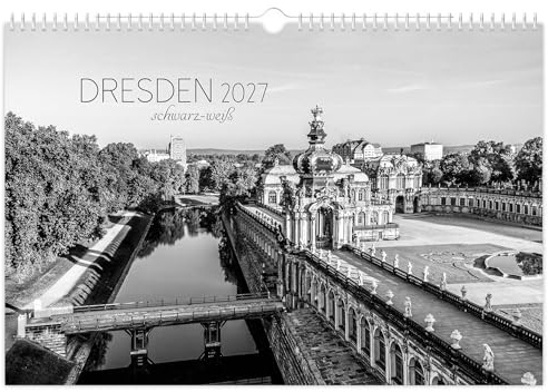 Kalender Dresden schwarz / weiß 2027: | 45 x 30 cm | weißes Kalendarium