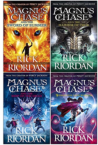 Rick riordan magnus chase series 4 books collection set (the sword of summer, hammer of thor, ship of the dead, 9 from the nine worlds)
