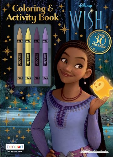 Disney Wish 48092 Malbuch mit 4 Buntstiften und Aufklebern, Disney's 100th Anniversary, Bendon 48092