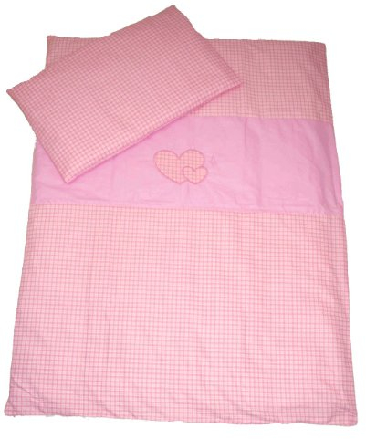 Bettwäsche-Garnitur für Babys, mit Herzmotiv, 4-teilig bestehend aus Bettdecke, Deckenbezug, Kissen, Kissenbezug