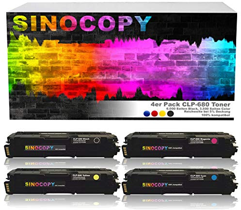SinoCopy 4X XXL Toner Set für Samsung CLP-680 1xBK,C,M,Y-BK 6.000 S.,Color je 3.500 S., kompatibel zu Samsung CLP-680 DW ND Series CLX-6260 FD FR FW ND - CLT-K506L C506L M506L Y506L