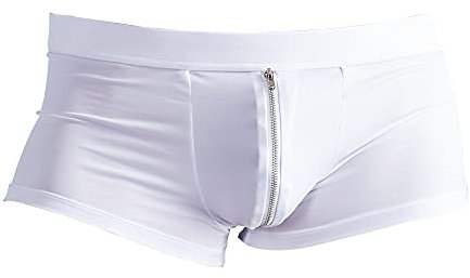 Orion Herren Pants - sexy Boxershorts mit Reißverschluss vorne, Unterwäsche für Männer, elastische Unterhose in weiß (M)