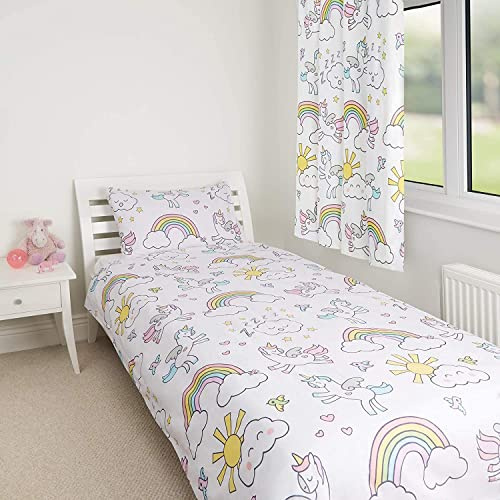 Zappi Co Einhorn Einzelbett Bettwäsche-Set beinhaltet Bettbezug (200x135 cm) und Kissenbezug (48 x 74 cm) - Perfekt für Mädchenbetten mit Feenschloss-Design