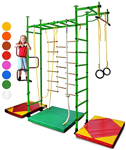 NiroSport Sprossenwand Kinderzimmer M3 Grün aufbau ohne Bohren Kletterwand Turnwand Klettergerüst Kinder Indoor Klimmzugstange