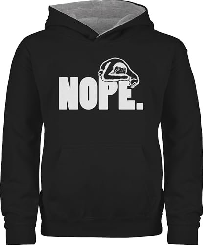 Pullover Kinder Hoodie Jungen Mädchen - Trend Kinderkleidung und Co - Nope Faultier - 128 (7/8 Jahre) - Schwarz/Grau meliert - faultier+nö+kinder kind nop pulli nope! kapuzenpulli sloth hoddis