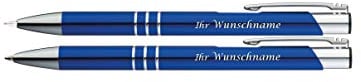 Metall Schreibset mit Gravur / Kugelschreiber + Druckbleistift / Farbe: blau