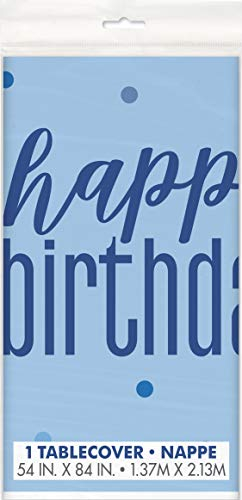 Kunststoff-Tischdecke - 2,13 m x 1,37m - Glitzer Blau & Silber Geburtstag