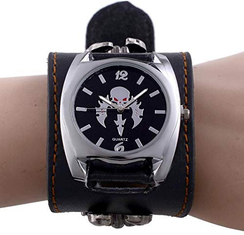 FENKOO Unisex Punk Style Uhr Skorpion dekorative Schädel Muster schwarzer Gürtel Uhr (Color : Black)