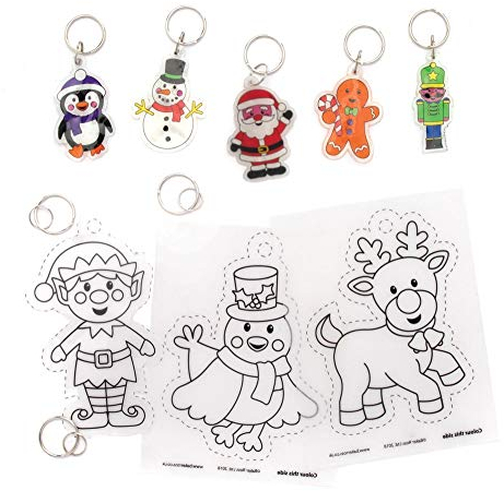 Baker Ross AW959 Schlüsselanhänger-Sets mit Weihnachtsmotiv, 8 Stück, Feiertagskunst und -bastelei, schrumpfend