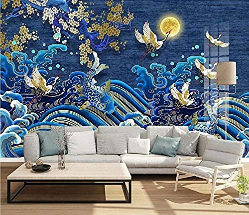 3D Wallpaper Bird of Magnolia Blue Hand Painted Chinese Style Modern Non-Woven Wall Decoration Wallpaper Living Room for Bedroom Rose Gold Retro-250cm×170cm