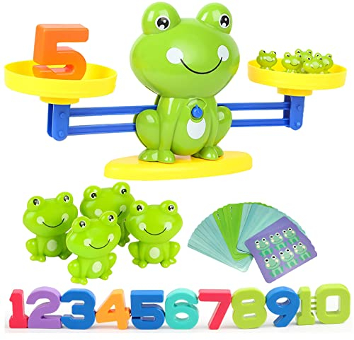HOWADE Frosch Balance Mathematikspiel, Frosch Waage Montessori Pädagogischer Stiel Digitales Zählspielzeug für Kinder, grundlegendes Mathematiklernen