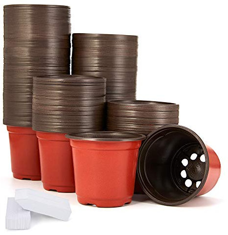 JERIA - Juego de 200 Macetas Pequeñas de Plástico de 10,16 cm con 200 Etiquetas para Plantas, Contenedor de Plantas y Macetas Pequeñas de Iniciación para Semillas
