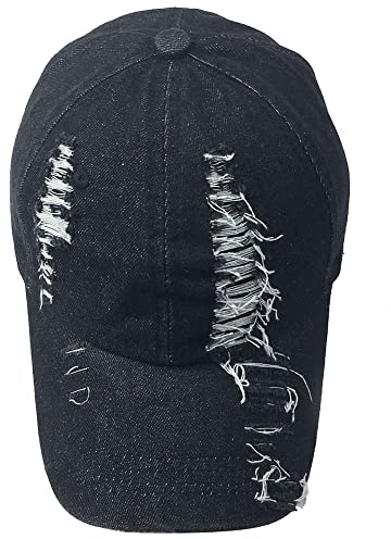 GUMONI Unisex Distressed Zerrissen Denim Gewaschene Baumwolle Baseballkappe Mütze Schwarz