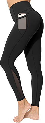 neppein Sport Leggings mit Taschen,Damen High Waist Blickdicht Leggings Sporthose Yogahose Fitnesshose, Schwarz, Gr. L