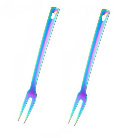 SBOMHS Stainless Steel Meat Fork Barbecue Forks Long Serving Fork Length 31 cm Meat Forks Slicing Fork Serving Fork Set Rainbow 2 Pieces