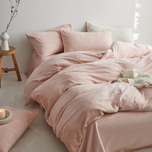 Lanqinglv Rosa Bettwäsche 135x200cm Mädchen Biber Warme Winter Plüsch Deckenbezug Bettbezug mit Reißverschluss und 1 Kissenbezug 80x80cm