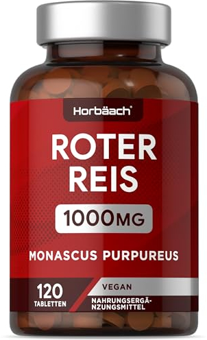 Roter Reis 1000mg | High in Monacolin K aus Monascus Purpureus | Fermentierter Roter Reis | 120 Hochdosierte Tabletten | Vegane Red Yeast Rice | by Horbaach