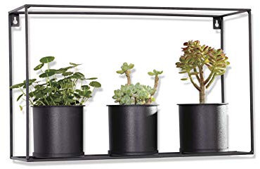 Sesua Metall Blumenregal mit 3 Pflanztöpfen schwarz 48x13,5x30 cm Pflanzregal hängend