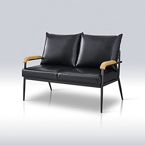 TUKAILAI 2-Sitzer-Loveseat, Kunstleder, Eichen-Massivholz, Schwarz, B 108 x T 61 x H 65 cm