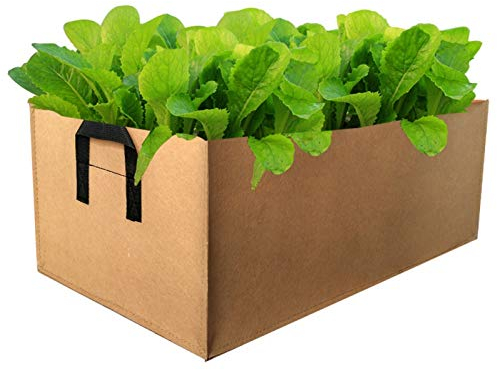 Rechteckige Pflanztasche aus Filz für den Garten, quadratisch, mit Griffen, für drinnen und draußen, Pflanzgefäß für Blumen, Gemüse, Tomaten, Kartoffeln (braun, 60 x 20 x 30 cm)