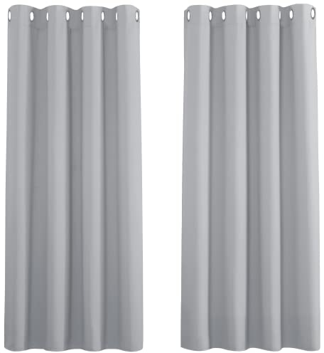 PONY DANCE Verdunkelungsvorhang Grau 2 Stücke Gardinen mit Ösen Schlafzimmer Gardinen und Vorhänge Kurz Blickdicht Ösenvorhang, H 158 x B 132 cm, Silbergrau
