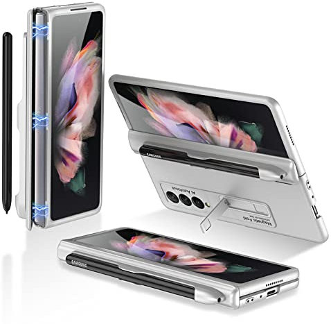 COQUE Galaxy Z Fold 3 5G Hülle, aufklappbare All-Inclusive-Hülle, Stylus Slot klappbare Handyhülle für Samsung Galaxy Z Fold 3 5G-Silber