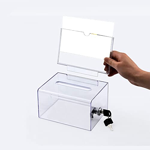 KAFENDA Urna per donazioni in acrilico con serratura, scatola sicura per suggerimenti, perfetta per biglietti da visita (15,9 x 11,4 x 10,2 cm)
