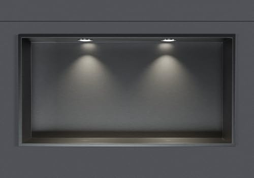 Wandnische aus Edelstahl NT306010X mit LED-Spot - 30 x 60 x 10 cm (H x B x T) - Farbe wählbar, Farbe:Gunmetal, LED-Spot:2x Spot Einbaurahmen Chrom