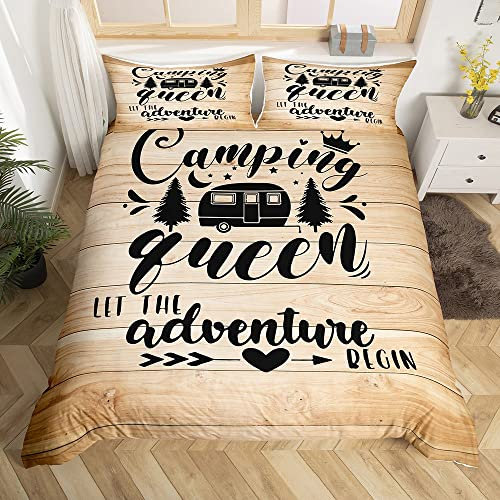 Camping Bettwäsche 200x200 Teenager Jungen Kinder Abenteuer Bettwäsche Set Wohnmobil Bettwäsche Sommer Wohnmobil Reise Bettbezug Set Jugendzimmer Jahrgang Holztür Rustikaler Landhausstil Bettwäsche
