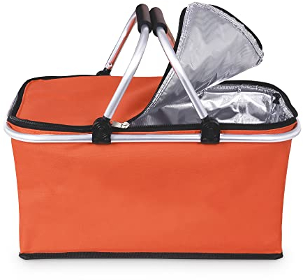 wuuhoo® Einkaufskorb Irene mit verstärktem Griff faltbar I Picknick-Korb klappbar I Einkaufstasche für unterwegs mit Thermo Isolierung I handlich und abwaschbar orange