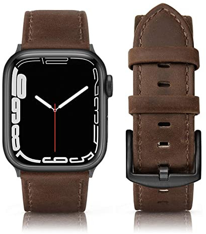 Tuocal Cuir Véritable Bracelet Compatible avec Apple Watch 42mm, 44mm, 45mm, 46mm - Homme et Femme, Remplacement Bracelet Compatible avec iWatch Series 1 à 10