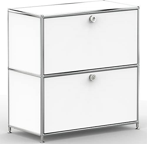 SYSTEM8X Sideboard 02101 Signalweiss 77x40x80cm - Modernes Chrom Design mit 2 Schubladen, Stellfüße - Für Wohnzimmer, Büro, Praxis