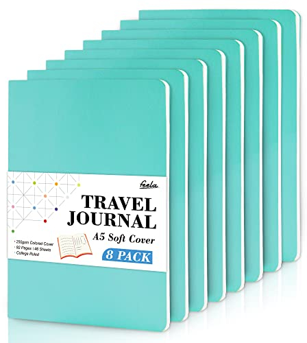 feela Notizbuch A5 Softcover, 8 Stück Notizbuch liniert, Notizheft mit 92 Seiten, 14x21cm, Notizblock Set gut für Büro und Schule zum Zeichen, Schreiben, für Student und College, Din A5, smaragd