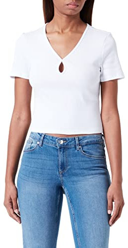 Noisy May Nmmaya S/S O-Cuello Recortado Top Noos Camiseta, Blanco Brillante, L para Mujer