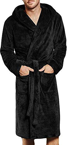 Vestaglia da uomo leggera vestaglia da uomo vestaglia morbida peluche accappatoio in pile avvolgente vestaglia da notte in cotone a maniche lunghe avvolgente vestaglia vestaglia da notte, Nero , XL