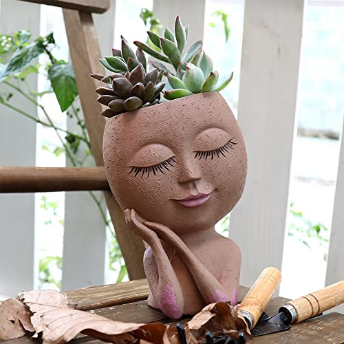 Meyas Blumentopf Gesicht Kopf Sukkulente Blumentopf Pflanze Blumentöpfe,Übertöpfe für Sukkulenten,Kaktus Pflanzgefäß mit Ablaufloch, Innen Draußen Blumentöpfe Gartendeko Geschenk Blumentöpfe Braun