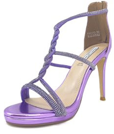 QUEEN HELENA Sandalias elegantes con pedrería con tacón de aguja para mujer ZM9473, Lila., 39 EU