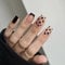 24 Pcs Square Shape Press on Nails,Short Length with Black Heart-Shaped French Designs Fake Full Cover Fake Nails,Nails Art for Women and Girl Stick on Nails