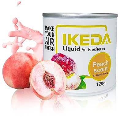 Ikeda scents 120g Senteur Pêche Désodorisant Liquide pour Voiture | Eliminateur D'odeurs Puissant | 60 Jours de plus de Parfum | Parfum de Voiture Accessoires de Voiture pour Hommes et Femmes