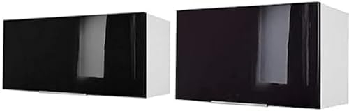 Berlioz créations CH8HN Meuble Haut de Cuisine sur-Hotte Noir Haute Brillance 80 x 34 x 35 cm+CH6HN Meuble Haut de Cuisine sur-Hotte Noir Haute Brillance 60 x 34 x 35 cm