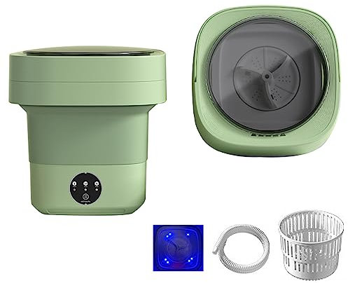 UVCMDUI 2 in 1 Machine à Laver Seche Linge Combiné, 6.5L Machine à Laver Camping Portable, Mini Machine a Laver Pliable pour Vêtements de Bébé, sous-Vêtements ou Petits Objets,Vert