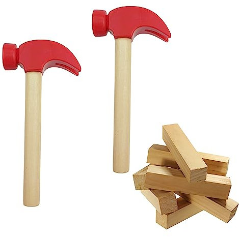 Auswalar 2 PCS Mini Wooden Hammer Toys, Red, Small, Unisex, Ages 3+, Manual, Indoor, Educational, Hand-Eye Coordination, No Batteries, Includes Plastic Component