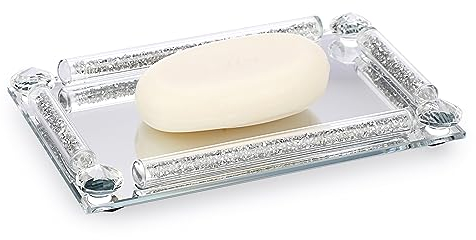 Sumnacon Seifenschale aus Glas, verspiegelte Seifenschale, Bar, glitzernd, silberfarben, zerkleinerte Diamant-Seifenschale für Badezimmer, Dusche, Küche, dekoratives kleines Schmucktablett für