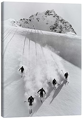 Posterlounge Abfahrtslauf in den Schweizer Alpen Leinwandbild von Vintage Ski Collection 50 x 70 cm Schwarz-Weiß Wandbilder Wanddeko