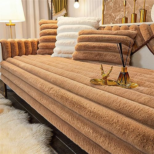 LINGKY Sofabezug Ecksofa L Form Kaninchen Plüsch Sofa Überzug Couchbezug Sofa/Couch Wurfdecke Eckcouch 3/2/1 Sitzer Sofaschutz Sofaüberwurfe Sofaschoner rutschfest Hund Katze (Kaffee,70x180cm)