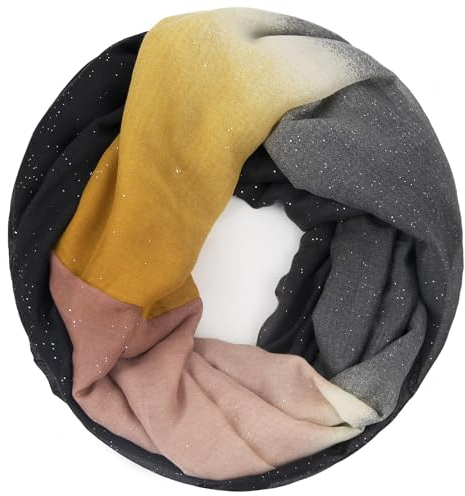 Gloop Damen schal leichter Langschal Loop Schlauchschal Tuch Viele Farben (Schwarz-Gelb-Rosa mit Glitzer)