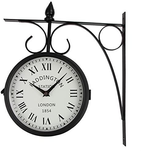 Antik Retro Bahnhofsuhr Vintage doppelseitige Wanduhr, Retro -Zentralstationuhr, Schmiedeeisen zwei Gesichter Wandhängeuhr, for Garten Terrasse Pool Lanai Zaun Home Wohnzimmer Kunst dekorativ Wanduhr