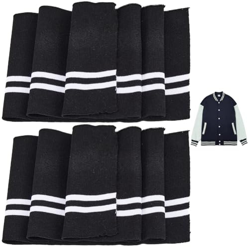 GORGECRAFT 2 Stück 95x14cm Elastischer Schwarzer Rippstoff Ausschnitt Kragenbesatz Bündchen Kragenbündchen Besatzmaterial Weiß Gestreift Bund Gestrickt Nackenbänder Zum Nähen von Jacken Bundbündchen