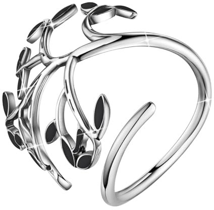 LEGENTLISUR Anelli Donna Argento 925 Anello Regolabile Donna Anello Dell'albero Della Vita Anello di Speranza Anello Foglia Smaltata Anello Portafortuna Unisex