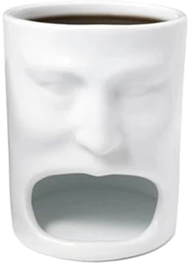 perfk Latte-Becher aus Keramik, Kaffeetasse mit Kekshalter, Espressotassen mit menschlichem Gesicht, lustiger offener Mund